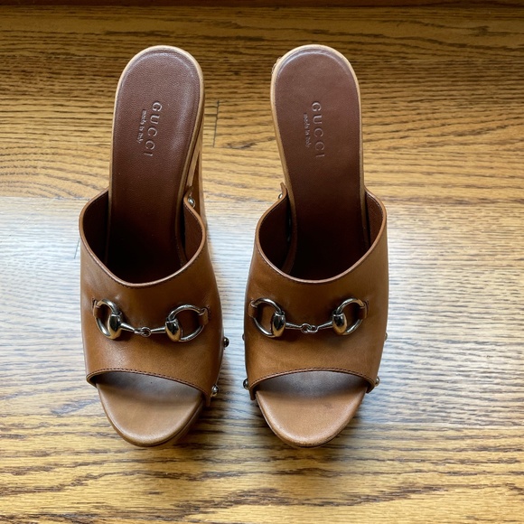 Size 37 Authentic Gucci Platform Horsebit Mule Sandals - Picture 1 of 4